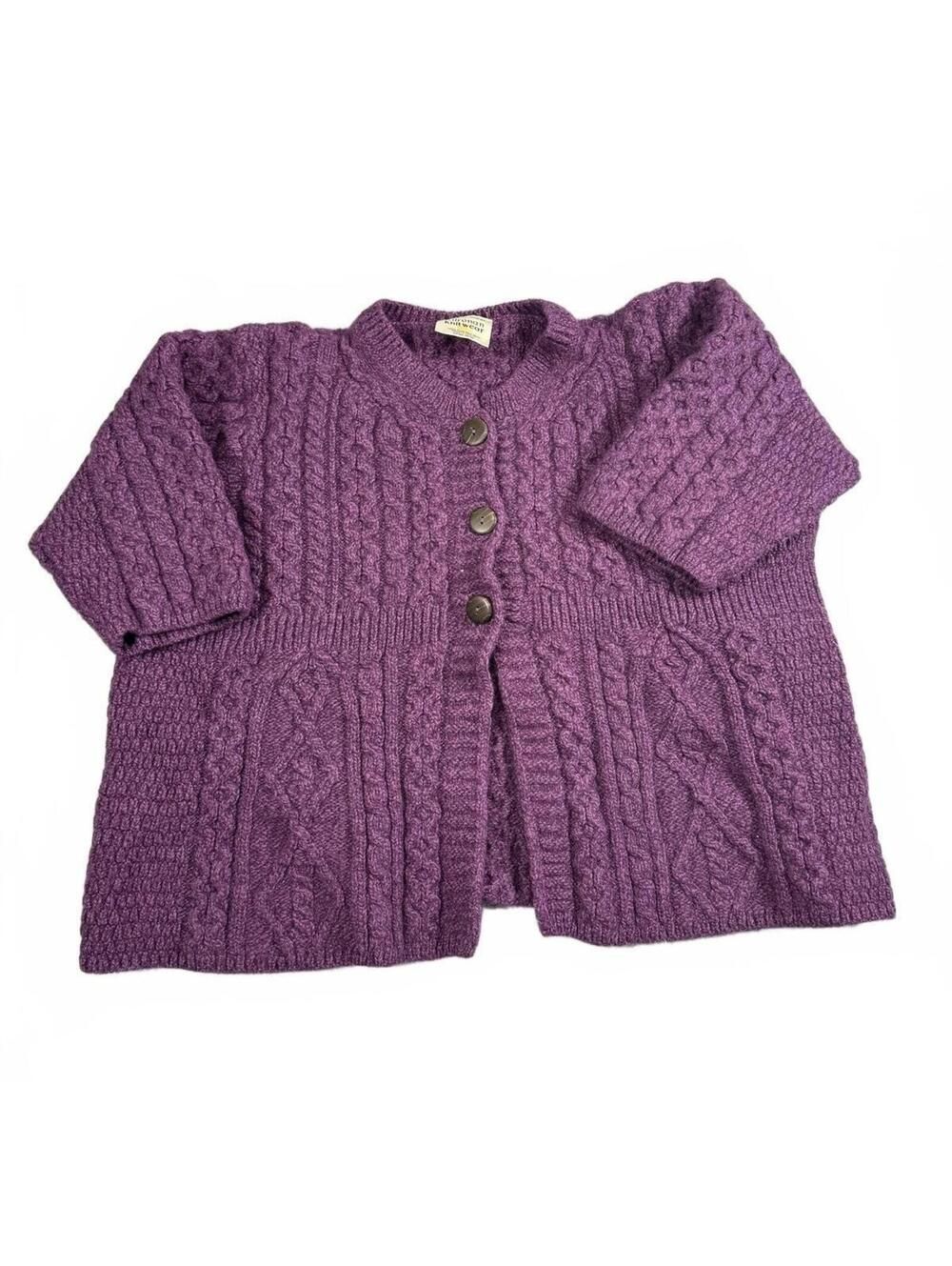 Kilronan Knitwear Sweater XXL Merino Wool Made in Ireland Cable Knit Cardigan
